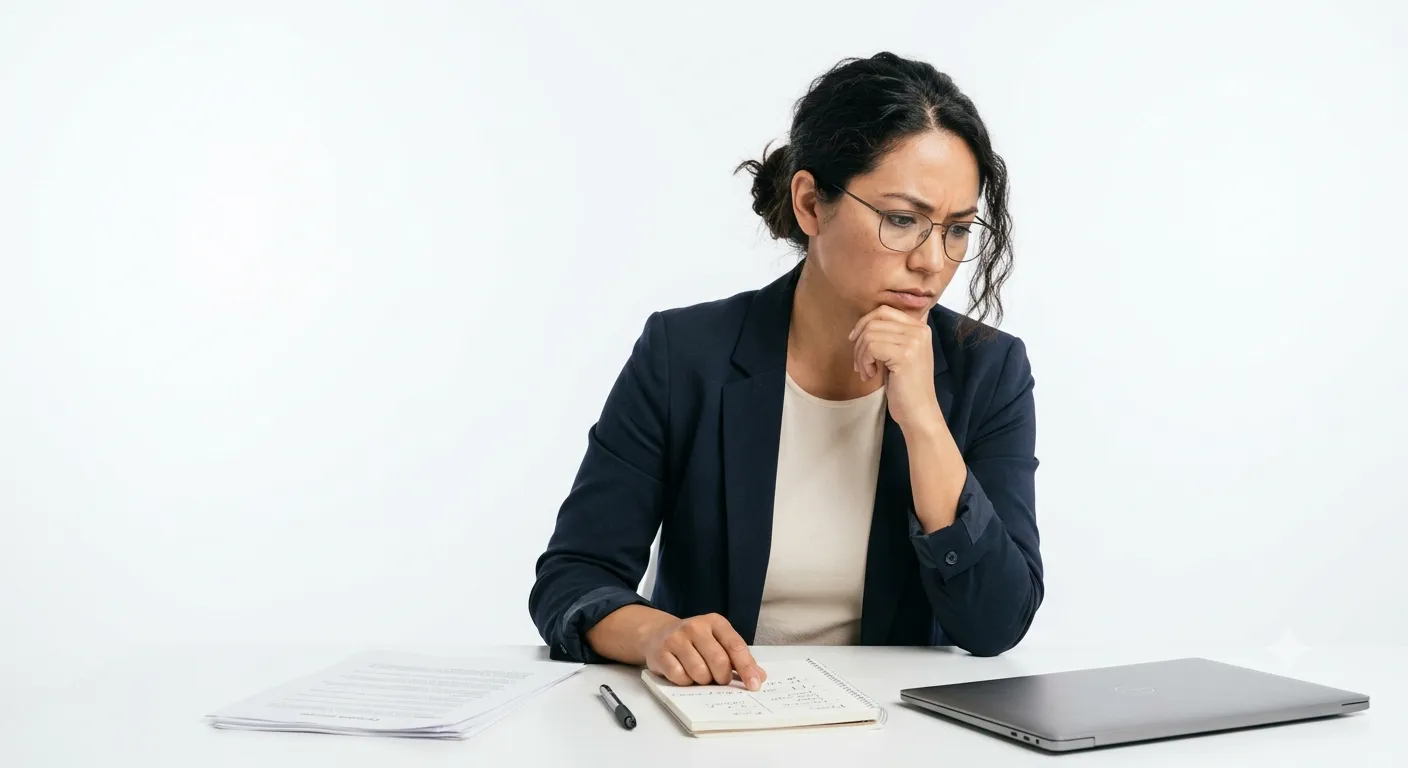 Un directivo compara dos opciones anotadas en su cuaderno antes de decidir